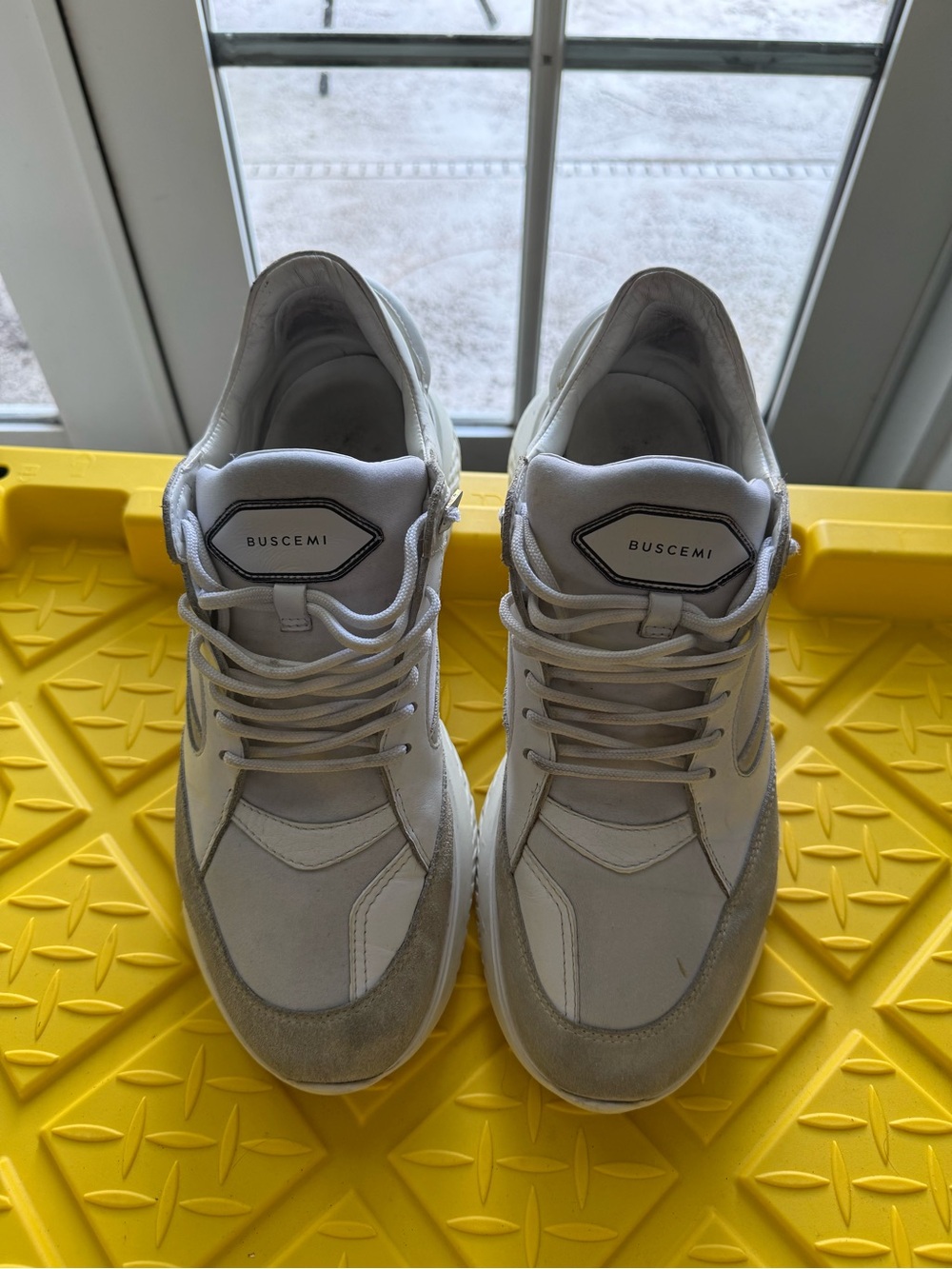 Buscemi White and Light Gray Low-Top Leather Sneakers